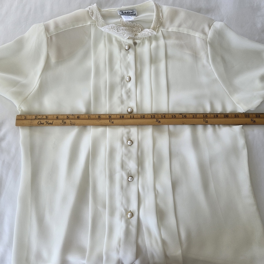 Vintage Notations Blouse 14 Ivory Sheer Lace Collar‎ Twee Victorian Goth Vamp - Picture 9 of 9